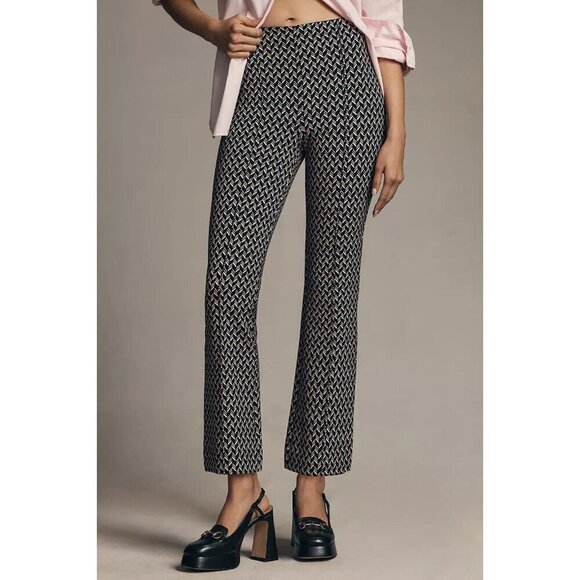 NWT Anthropologie The Margot Kick-Flare Cropped Pants XXSP Black Pink - Picture 2 of 9